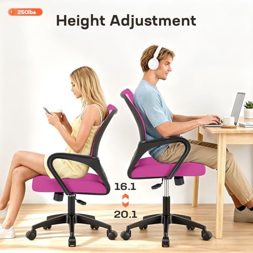 BestOffice Ergonomic Office Chair | Mid-Back Swivel Desk Chair | Pink
