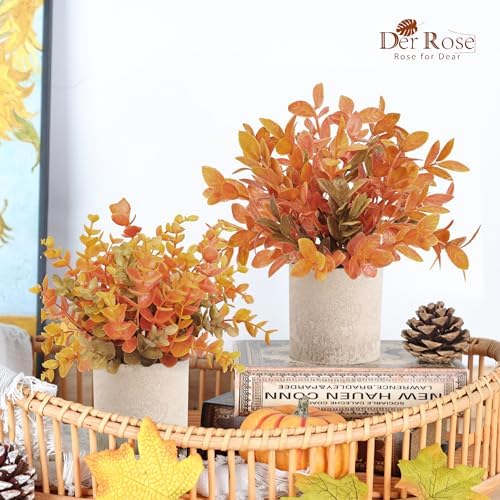 Der Rose 3 Pack Fake Plants Warm Orange Faux Plants for Fall Table Decor