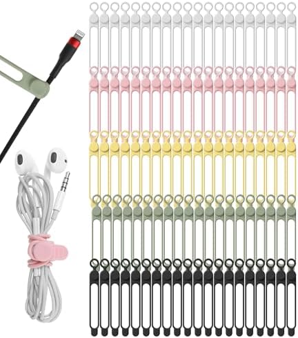100Pcs Silicone Cable Ties, Cord Organizer Cable Management-Multi