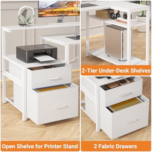 Aheaplus L Shaped Desk with File Drawer, Reversible L Shaped Gaming Desk