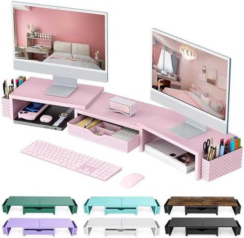 gianotter Dual Monitor Stand Riser With Drawer and 2 Pen Holders