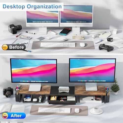 gianotter Dual Monitor Stand Riser With Drawer and 2 Pen Holders