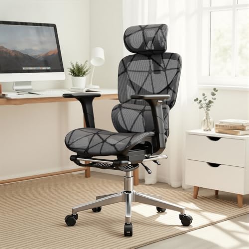 Mesh Office Chair,Ergonomic Computer Chair,Adjustable Lumbar High Back Desk Chair 400lbs,4D Adjustable Armrests & Removable Headrest,Breathable Mesh Chair for Adults,Home Gaming & Workplace(Black)