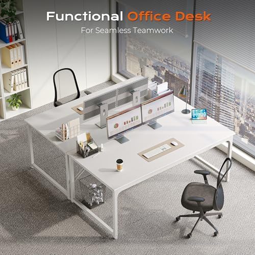 PRAISUN 63 x 29.5 Inch Computer Desk with Deeper Desktop, Gaming Office Writing Work Desk for Home Office, Study, Bedroom, Work from Home, Metal Frame, White