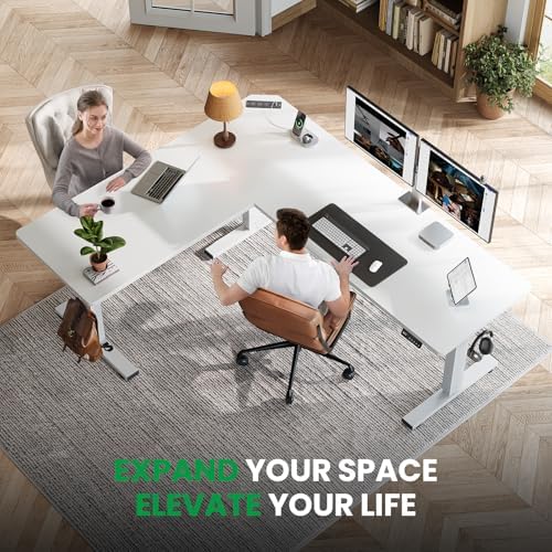 SIAGO 75x63 Inch L-Shaped Standing Desk with Charging Station Corner Desk
