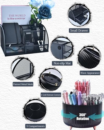LXEVIHK Black Desk Accessories 21-Piece Office Supplies Gift Set