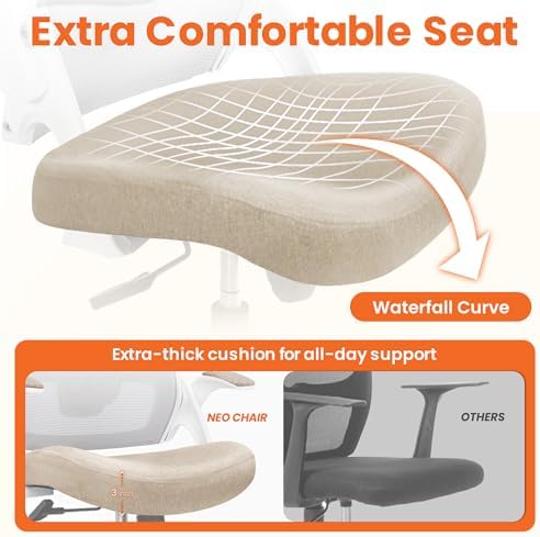 NEO CHAIR Office Desk Chair High Back Mesh Chair Adjustable Lumbar, Beige