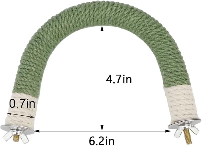 Hypeety U Shape Bird Hemp Rope Perch Parrot Paw Grinding Stand, Green, S | U shape, natural wood with hemp rope, grinding paw and beak naturally, birdcage accessories, for budgies/cockatiels/conures