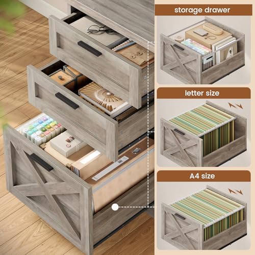 SEDETA 55.1" Farmhouse Office Desk with 3 Drawers for Home Office,Grey
