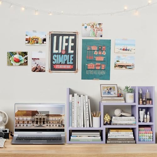 NUTIKAS Desk Shelves Desktop Organizer Shlef - Purple Office Organization for Top of Desk Organizers and Accessories Corner Bookshelf Table Top Shelving Small Hutch Decorations for Women Office