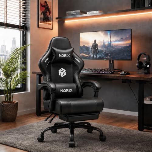 Video Gaming Chair for Adults with Footrest, Ergonomic Computer Chair,Black