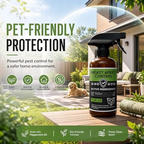 Peppermint Oil Insect Repellent Spray, Natural Indoor & Outdoor Bug Deterrent for Ant, Roach, Spider, Fly, Flea, Bug, Rodent, Mouse Home & Kitchen Pest Control, Pet and Family Safe 16 oz
