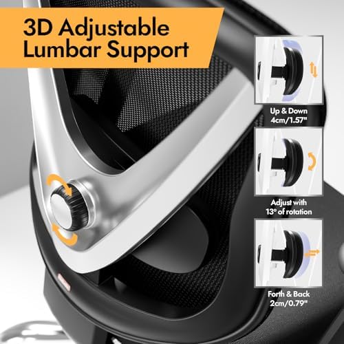 HOLLUDLE Ergonomic Mesh Office Chair - 3D Adjustable Lumbar Support & 3D Armrests, V-Shaped Back, Adjustable Desk Chair for Office & Home, Black