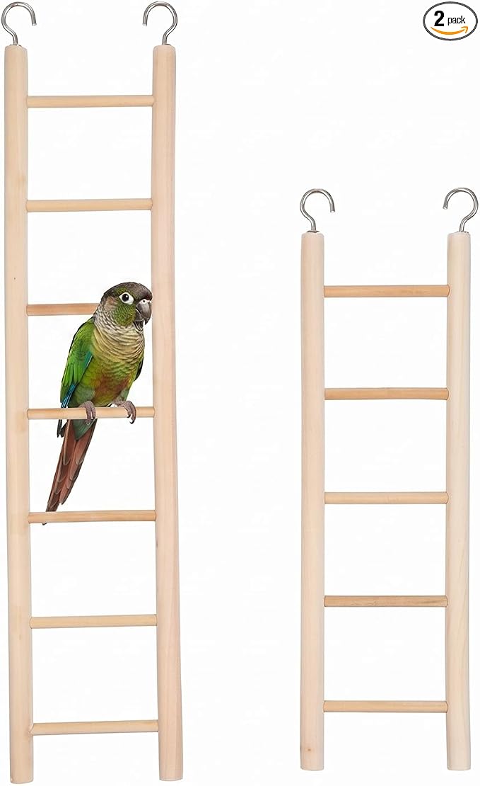Bird Ladder for Bird Cage 2 Pack Wooden Birds Toys Cage Accessories for Parakeets Parrots Cockatoo (5 Step & 7 Step)