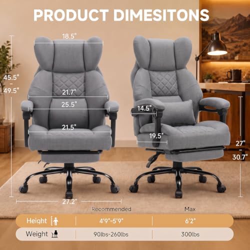 GTPLAYER Big&Tall Ergonomic Gaming Chair, Wide Spring Seat, Linkage Armrest,Gray