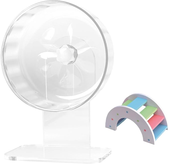 Hamster Wheel, Silent Running Exercise Wheel with Adjustable Stand for Hamster Guinea Pig Gerbil Hedgehog Small Animal Cage Accessories (Clear, 7.1inch/18cm)