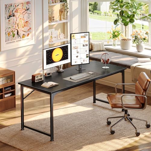 PRAISUN 55 Inch Computer Desk, Office Desk, Spacious Desktop, Black