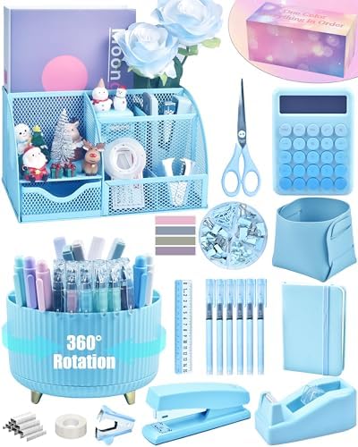 LXEVIHK Blue Desk Accessories 21-Piece Office Supplies Gift Set