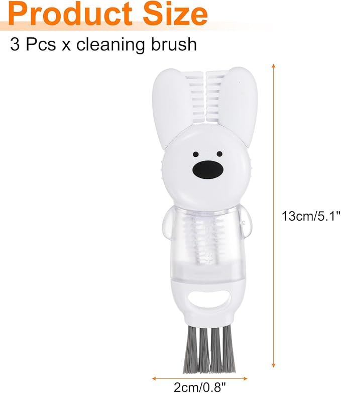 uxcell 3pcs Cup Lid Cleaning Brush, Water Bottle Cleaner Brush with Rabbit Pattern, for Tight Spaces, Bottle Gap White