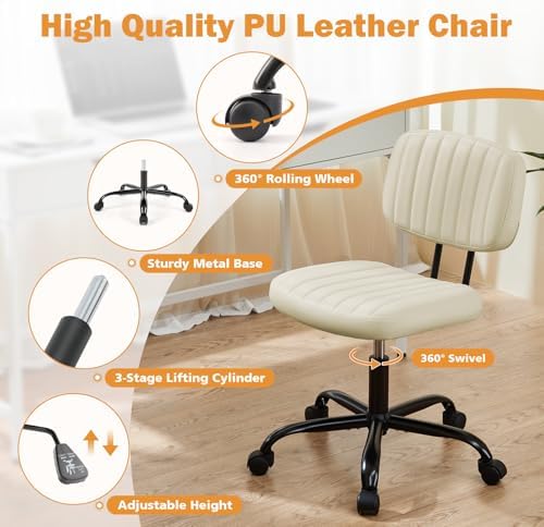 Sweetcrispy Office Desk Chair, Small Vanity Chair, Lumbar Support