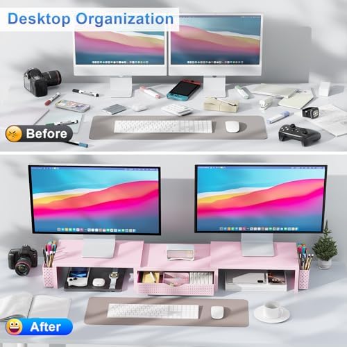 gianotter Dual Monitor Stand Riser With Drawer and 2 Pen Holders