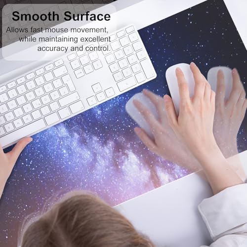 QiyI PU Leather Large Mouse Pad, Office Decor, 31.5" x 11.8", Blue Galaxy