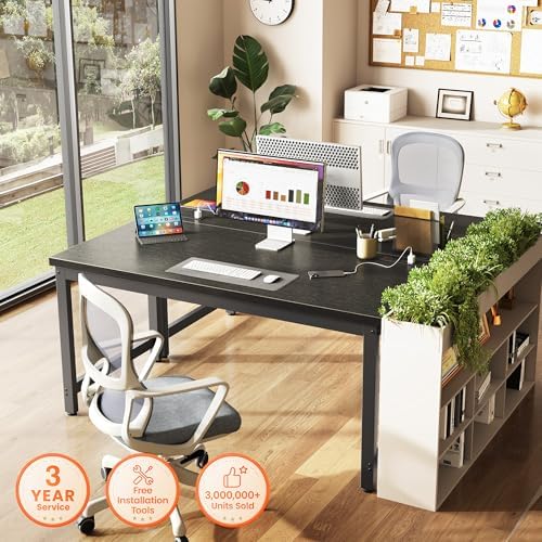 Huuger 55 x 24 inch Desk with Power Outlets & 0.95 Inch Thicker Desktop