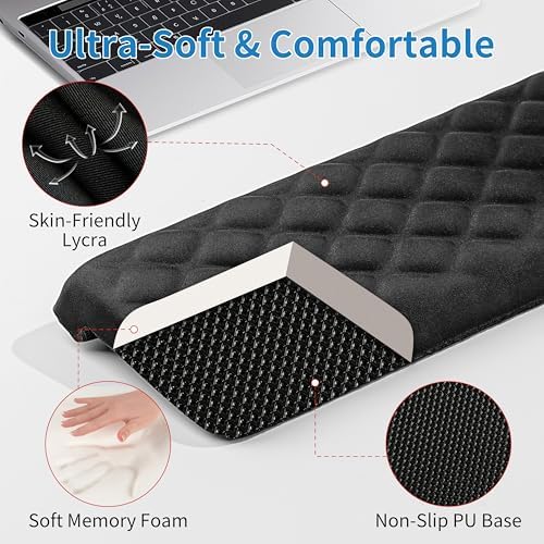 MEKASS L-Shaped Desk Elbow Pad for Desk, Memory Foam Elbow Support Padding with Non-Slip, Ergonomic Desk Edge Cushion, Wrist Comfort Support for Office Home 2 Pcs (Diamond Black)