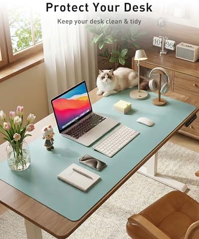 Aothia Faux Leather Desk Mat - Large Mouse Pad, Non-Slip PU Leather Blotter, Waterproof Writing Surface for Office and Home (Blue Topaz, 42" x 17")