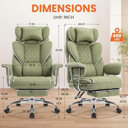 NEO CHAIR Big & Tall Leather Office Chair, High Back, Lumbar Support, Green