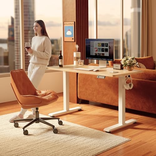 FEZIBO Standing Desk 48 × 24 Inch Electric Height Adjustable, Maple