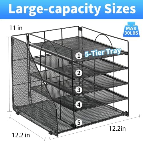 OPNICE Desk Organizer, 5-Tier Paper Organizer Letter Tray, Black