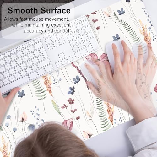 QiyI PU Leather Large Mouse Pad, Office Decor, 31.5" x 15.7", Wildflowers