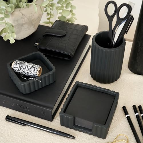 Modern Aesthetic Desk Accessories Set of 3 - Stylish Concrete Organizers