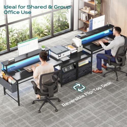 EnHomee 56.5" Office Desk with Drawers & Printer Space for Home Work,Black