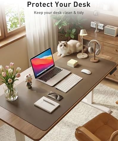 Aothia Faux Leather Desk Mat - Large Mouse Pad, Non-Slip PU Leather Blotter, Waterproof Writing Surface for Office and Home (Coffee, 42" x 17")