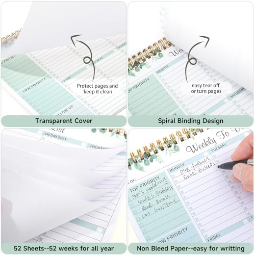 Thboxes Weekly To Do List Notepad, 8.5"x11" Desk Planner 52 Sheets, Leaves