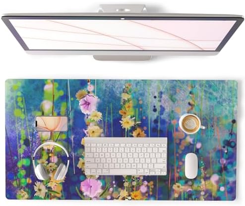 QiyI PU Leather Large Mouse Pad, Office Decor, 31.5" x 15.7", Ivy Flowers