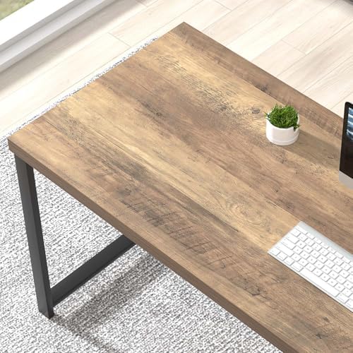 FOLUBAN 60 Inch Home Office Desk, Large Computer Desk with Storage Shelves, Modern Wood and Metal Writing Study Gaming Table Workstation for Living Room, Rustic Oak