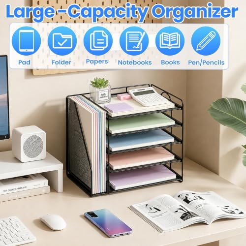 OPNICE Desk Organizer, 5-Tier Paper Organizer Letter Tray, Black