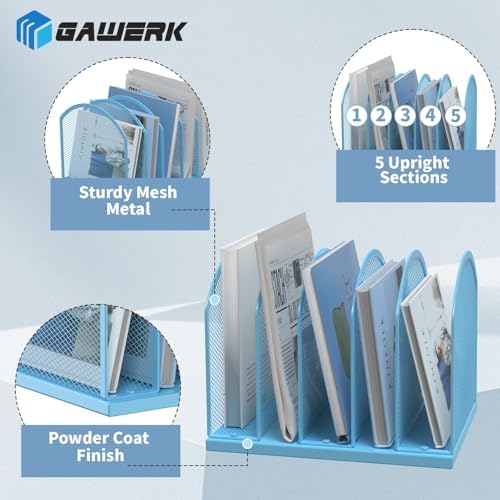Gawerk 5-Section Vertical Desktop Organizer, 5-Section Mesh File Folder Stand Sorter for Office Home Classroom Organization