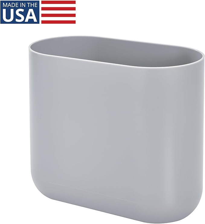 iDesign Cade Oval Slim Trash, Compact Basket Garbage Bathroom, Bedroom, Home Office, Dorm, College, Waste Can, Gray