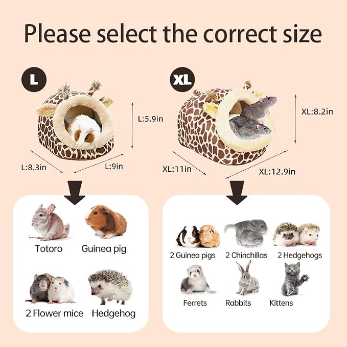 EAEDMY Guinea Pig Rat Bed Hideout for Rat Bearded Dragon Hedgehog Ferret to Sleep and Hide, Guinea Pig Cage Accessories Habitat Décor (Large, 2.Giraffes)