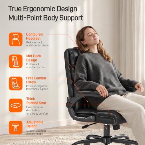 Office Chair, Executive Mid-Back Computer Desk Chair with Flip-up Armrests
