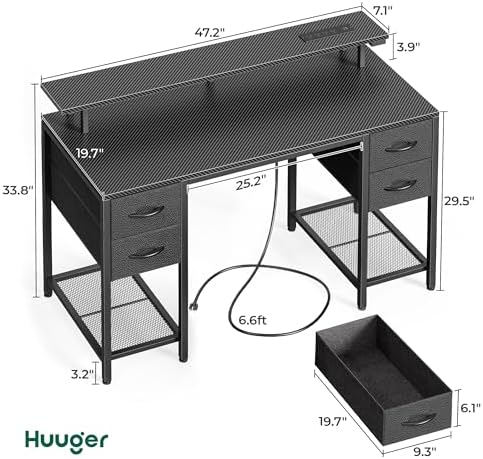 Huuger 47 inch Computer Desk with Power Outlets & 4 Drawers