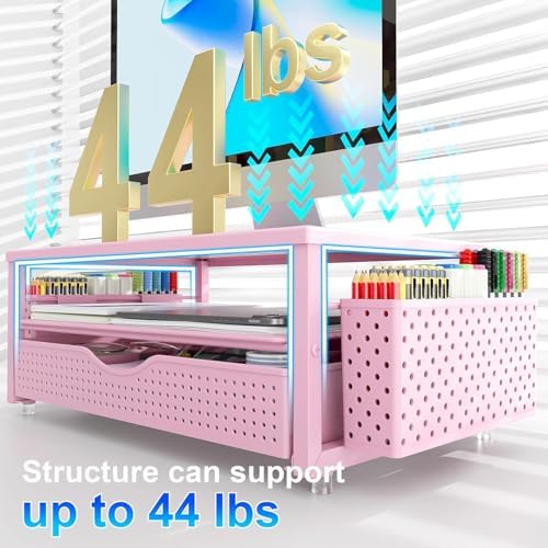 gianotter Desk Organizers and Accessories, Monitor Stand with Drawer and 2 Pen Holder, Desktop Organizer Suitable for Offices and Dormitories (Pink)