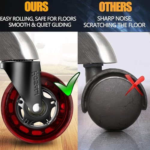 HOSALI Office Chair Casters, 3 Inch Wheels for Office Chair, 11x22mm Rubber Caster Replacement Wheel Safe for All Floors Including Hardwood & Carpet, Set of 5, Red