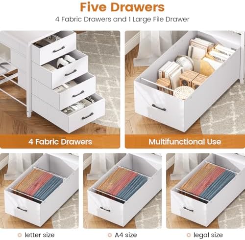 SEDETA 75'' Large Home Office Desk with 5 Drawer, Power Outlet, File Drawer