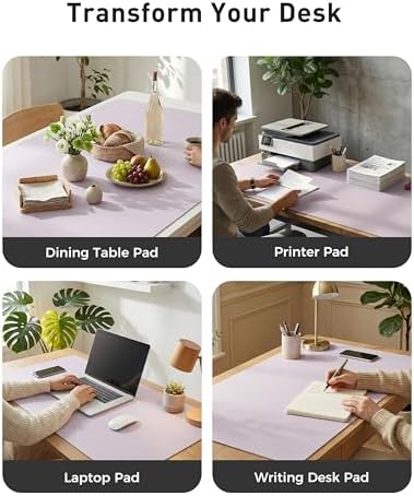 Aothia Faux Leather Desk Mat - Large Mouse Pad, Non-Slip PU Leather Blotter, Waterproof Writing Surface for Office and Home (Soft Lavender, 42" x 17")