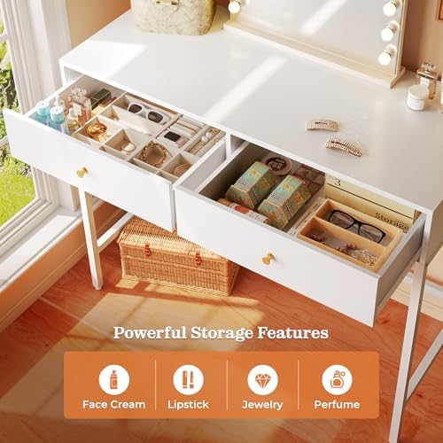 SUPERJARE White Vanity Desk with Drawers, 31.5 inch Computer Desk